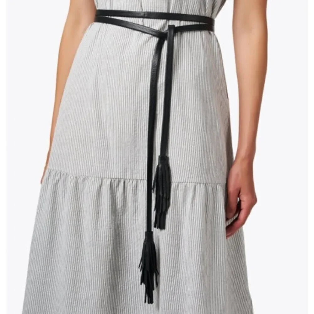 NWT B-Low The Belt Leather Gatsby Whip Black Fringe Tassel Boho Waist Cinch Wrap